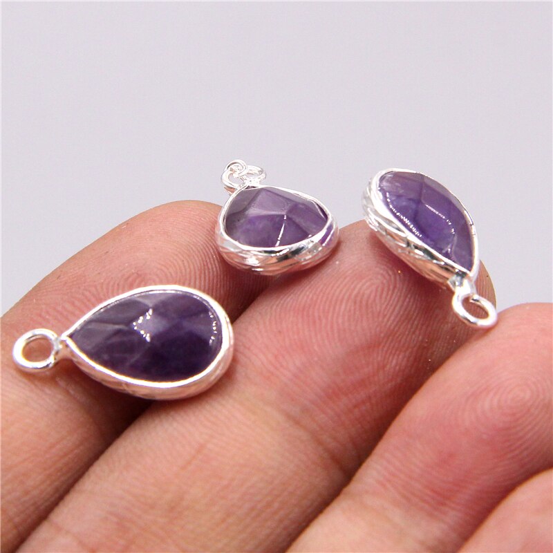 3pcs Singolo Foro allentati goccia Dell'acqua di fascino del pendente Labradorite Naturale di cristallo pietre occhio di tigre pietra Pendenti Con Gemme E Perle per monili che fanno: 7 Amethyst silver