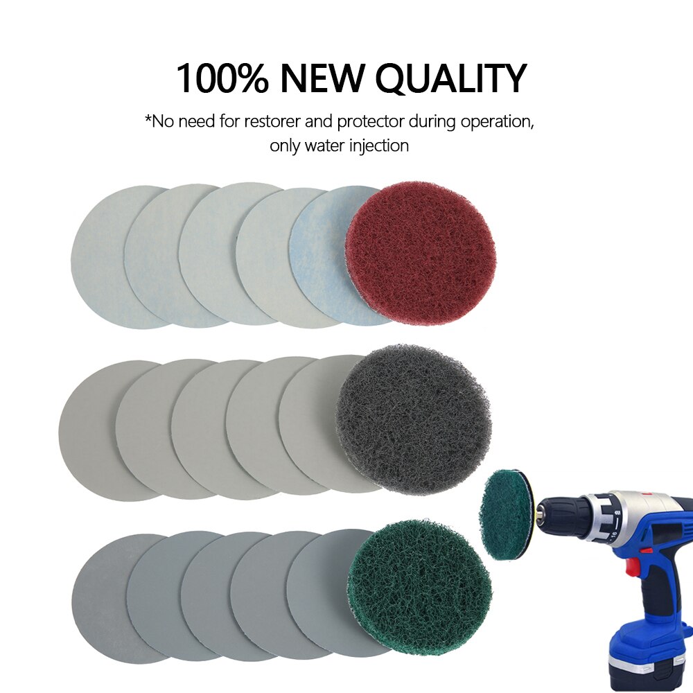 21Pcs/set DIY Car Lights Polishing Sanding Discs Kit Restoration Headlights Repair Set Mop Pad M16 Drill Adapter