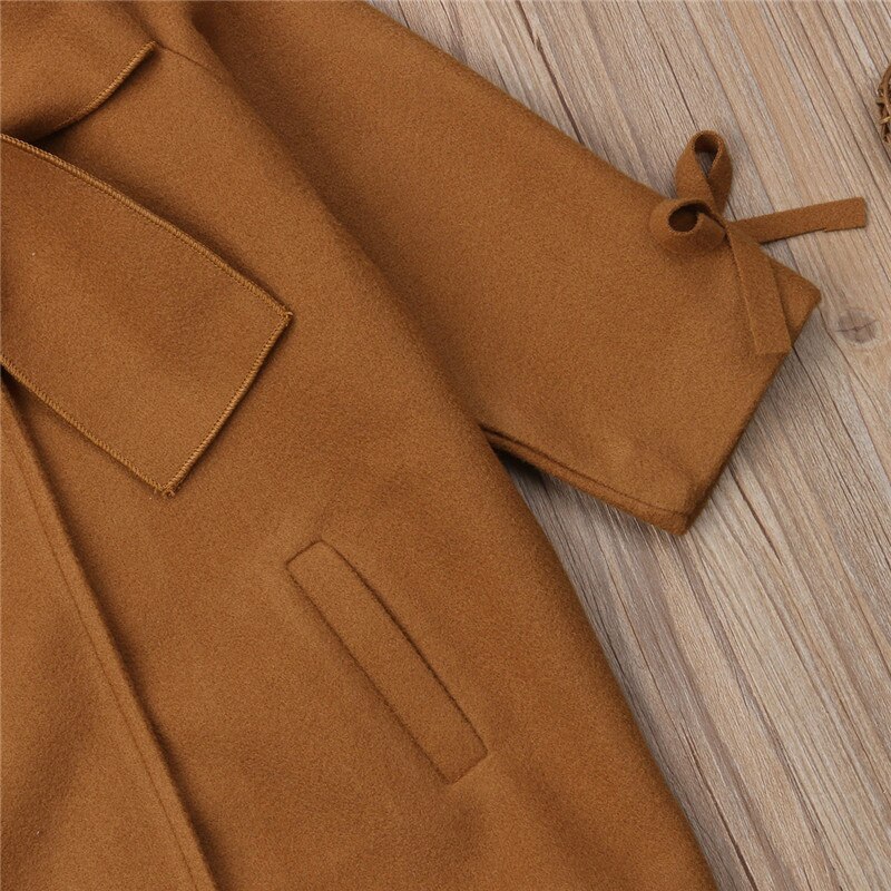 Abrigo de lana de estilo inglés para niña y niño, abrigo cálido de manga larga con cuello de lazo, chaqueta con bolsillos, Parka, prendas de vestir de 2 a 8 años