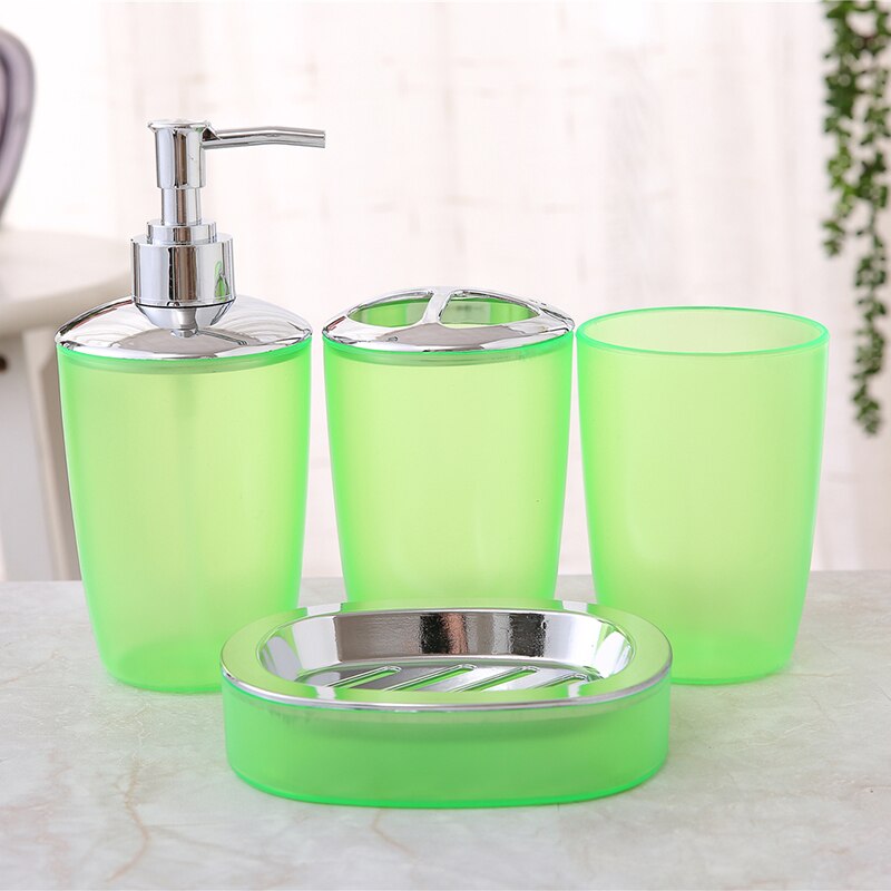 4 Stks/set Badkamer Accessoires Frosted Plastic Zeepdispenser Fles Zeepbakje Cup Tandenborstelhouder Set: green