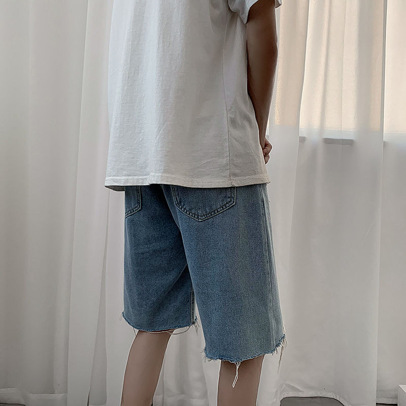 Sommer ripped denim shorts herre retro afslappet hul korte jeans herre streetwear løse lige denim shorts herre s -3xl