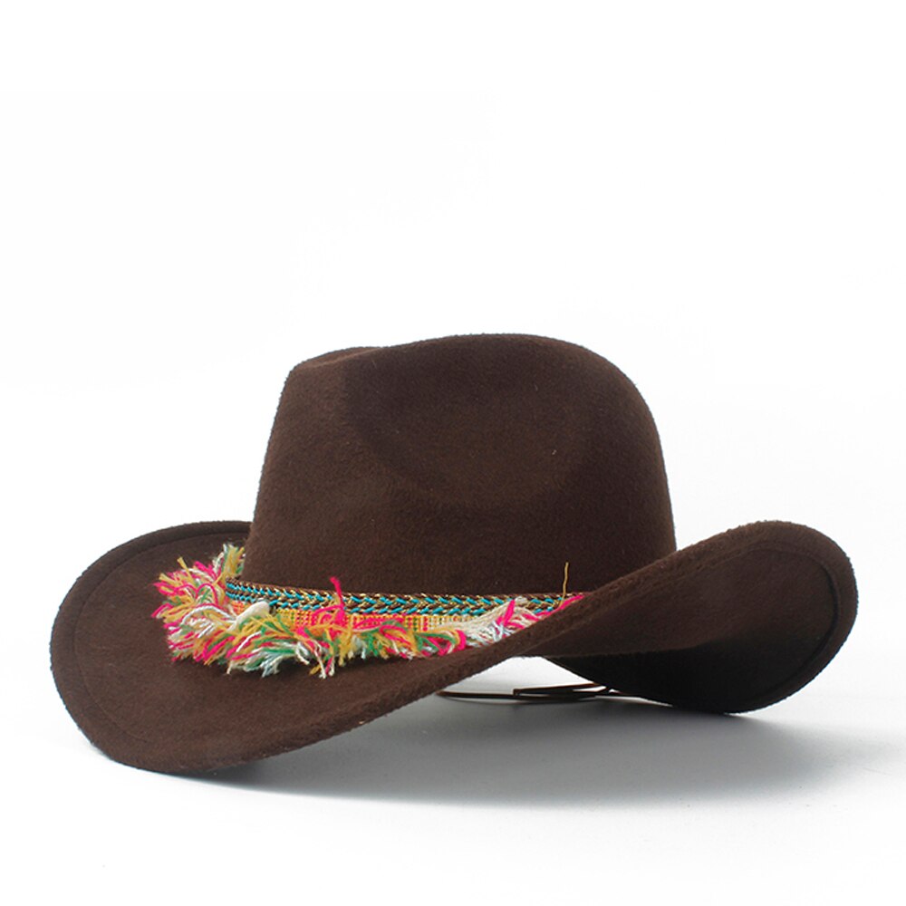 Kvinder uld western cowboy hat ladyoutblack kvast sombrero hombre jazz cap størrelse 56-58