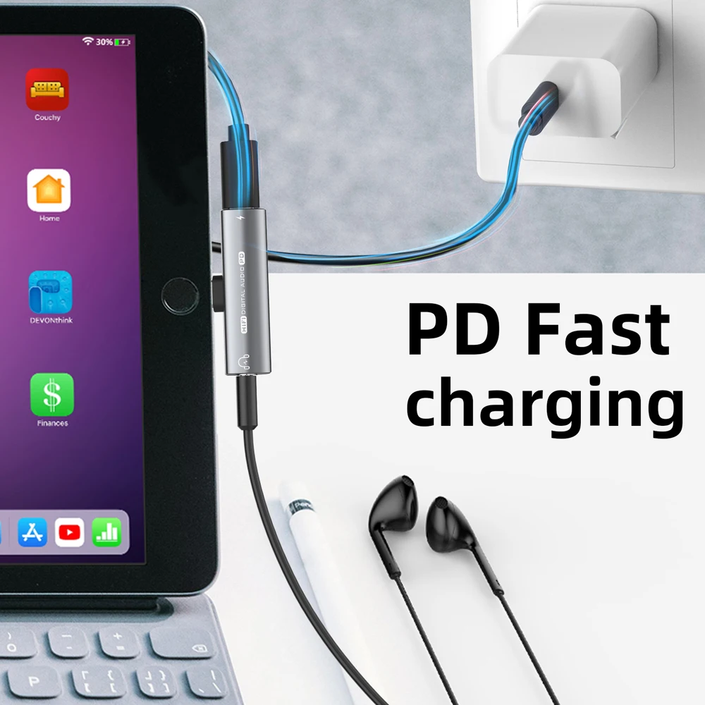 2 w 1 Adapter USB C na 3,5 MM Jack Słuchawki Audio Adapter PD 30W Szybkie ładowanie Typ C 3,5 mm Aux Hi-Res Konwerter do iPada Pro Air Samsung