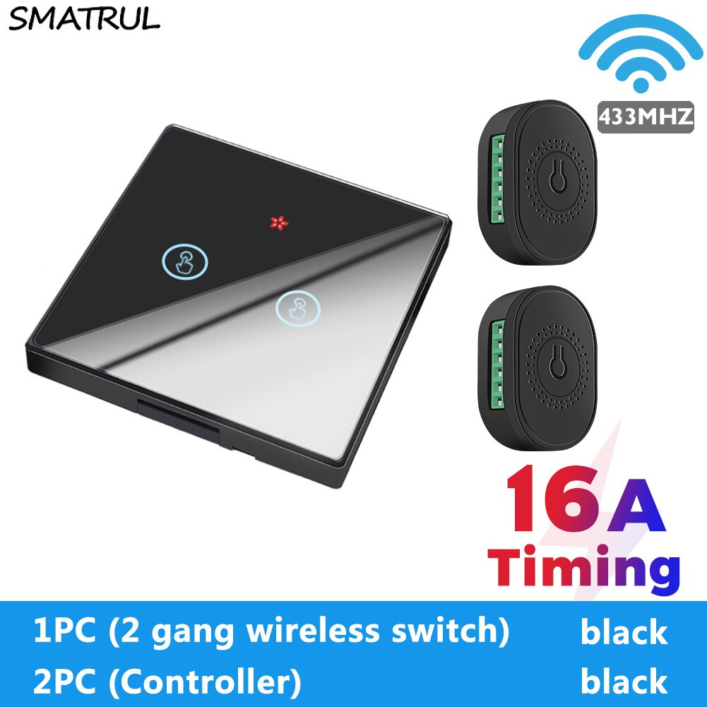Smart Home Wireless Touch Switch AC 85-250V 16A Power Receiver 433Mhz Remote Control Glass Screen Wall Panel For Light Lamp: B2