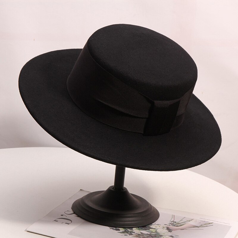 Musta/valkoinen leveä lieri yksinkertainen kirkon derby silinteri panama kiinteä huopa fedora hattu miehille ja naisille 100%  villa silinteri kentucky: 2