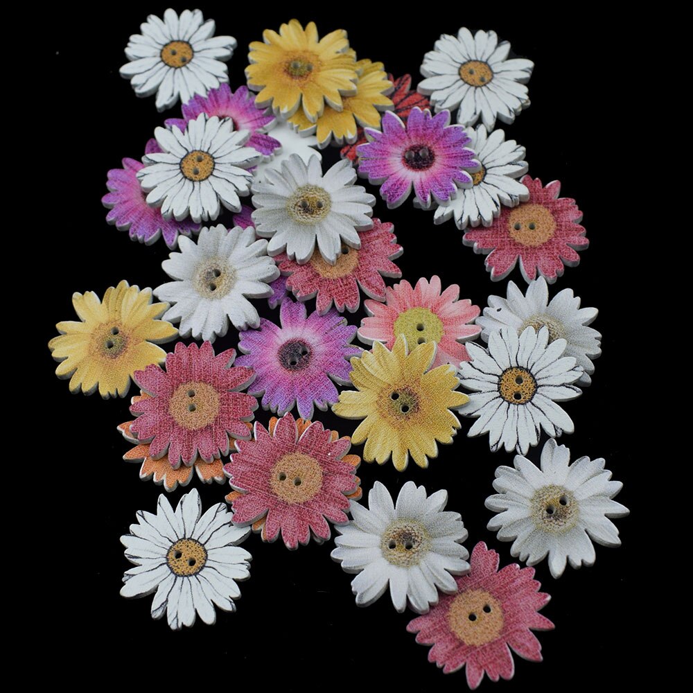 50 Stuks 25Mm Zonnebloem Willekeurige Mixed Flower Geschilderd Houten Knopen Decoratieve Knopen Voor Naaien Scrapbooking Ambachten Diy Craft: Default Title