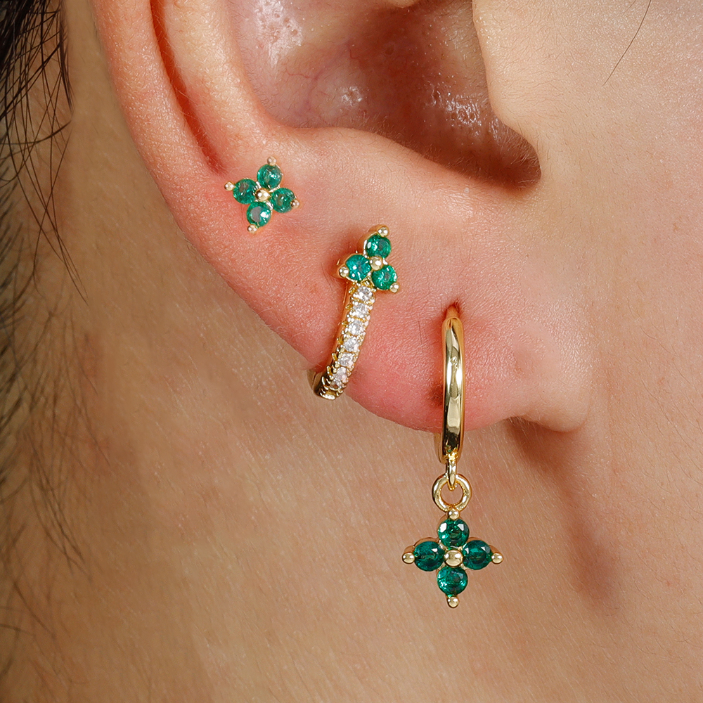 Conjunto de pendientes de aro pequeños con flores de acero inoxidable para mujer, aretes de joyería para Piercing de cartílago Huggie chapados en oro de 18 quilates, 3 uds.