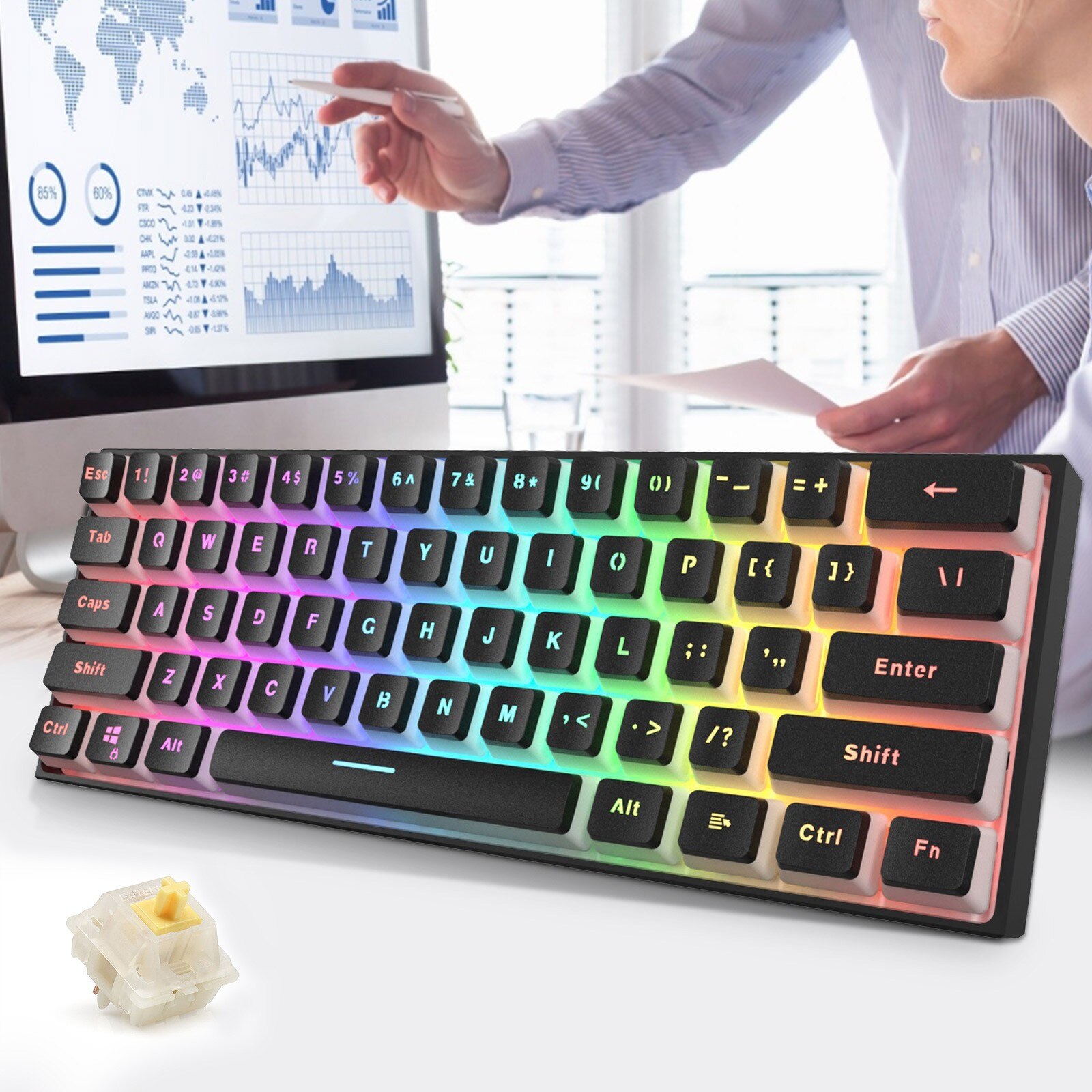 K870T 87 Keys RGB Wirele sbluetooth Dual Mode Gaming Mechanical Keyboard for pc Gaming Keyboards for Tablet Desktop Mechanical