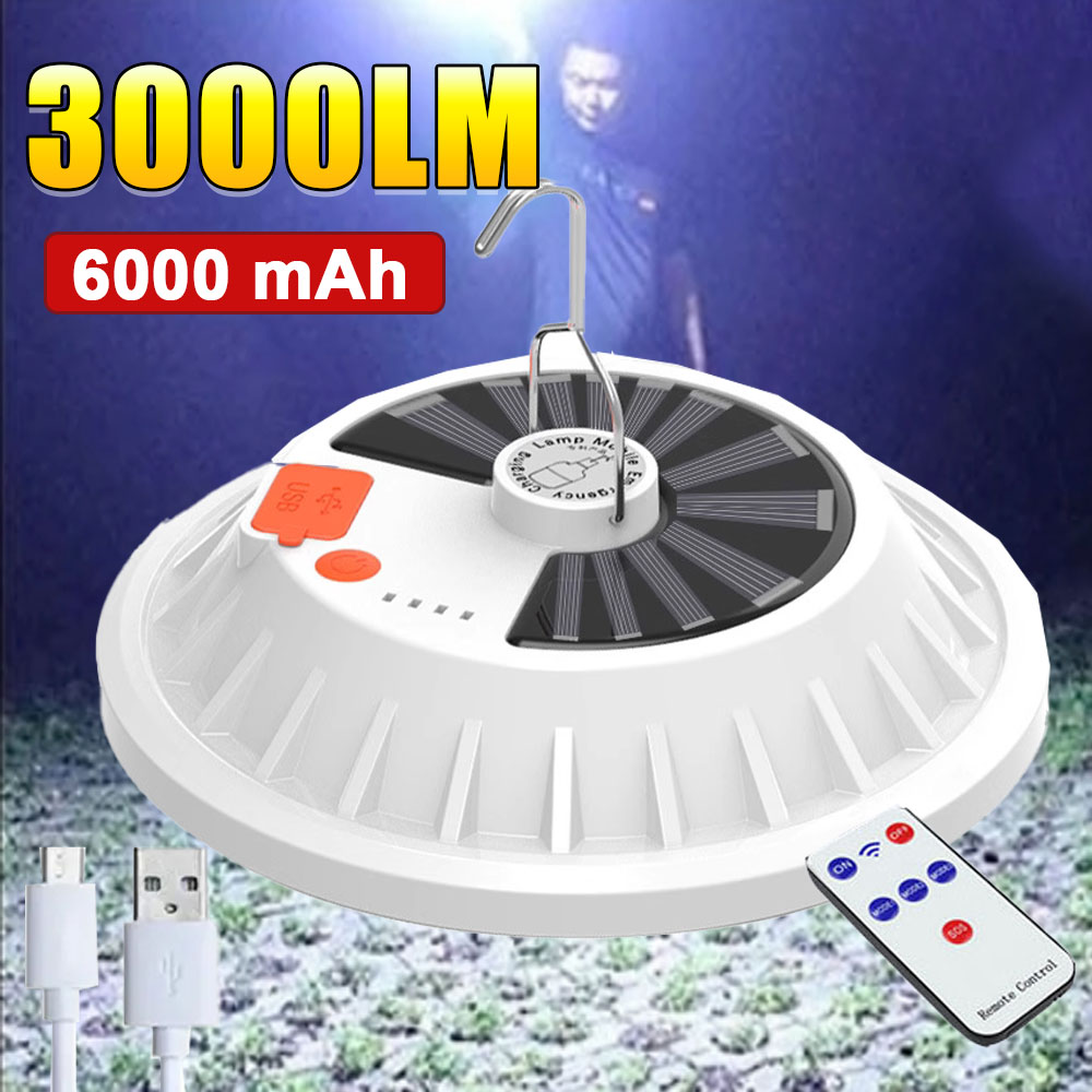 6000 mah led kraftfull uppladdningsbar campinglykta bärbar tältlampa campinglampa arbetslampa inbyggd batteri solladdning