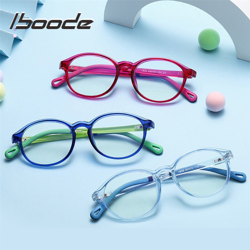 Iboode óculos infantil de silicone, óculos retrô pequenos, redondos, ultraleves, de armação, para crianças, óculos de proteção de lentes ópticas