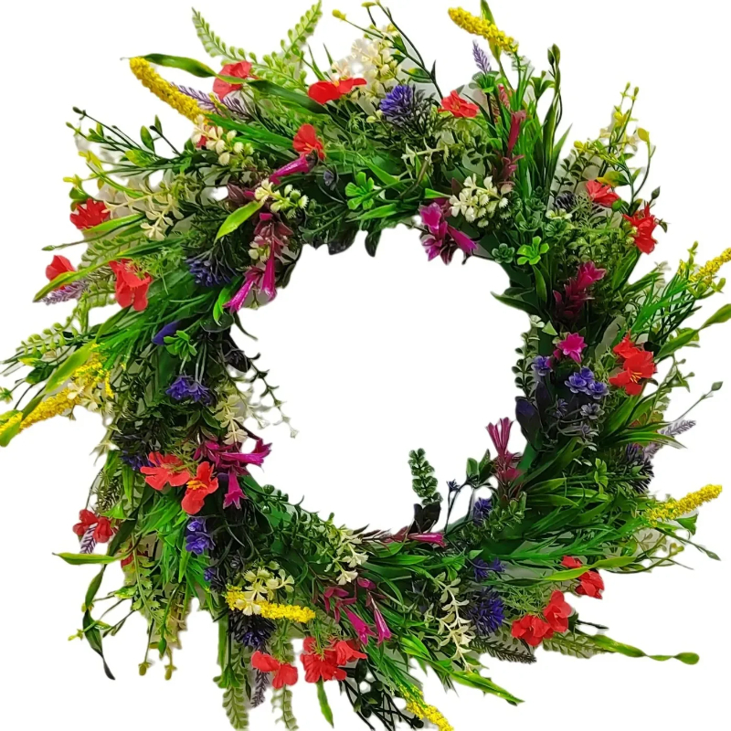 45cm Spring Summer Artificial Wildflower Door Wreath Colorful Multipurpose Decorative Garland for Front Door Home Decor
