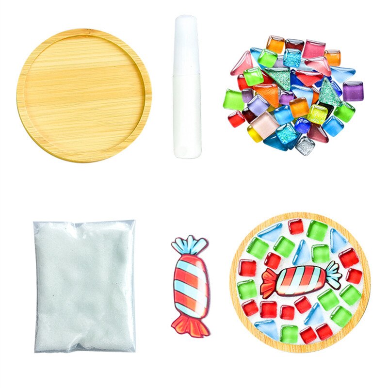 1Set Glas Mozaïek Tegels Voor Diy Handgemaakte Hobby Bamboe Coaster Handgemaakte Voor Kinderen Puzzel Mozaïek Materiaal
