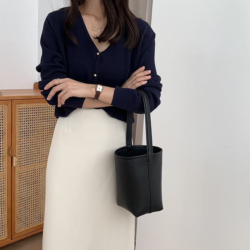 Bolso casero para mujer, bolso Retro de cuero suave portátil 2025, bolso de cubo que combina con todo, bolso de hombro para ir al trabajo, bolsos y bolsos