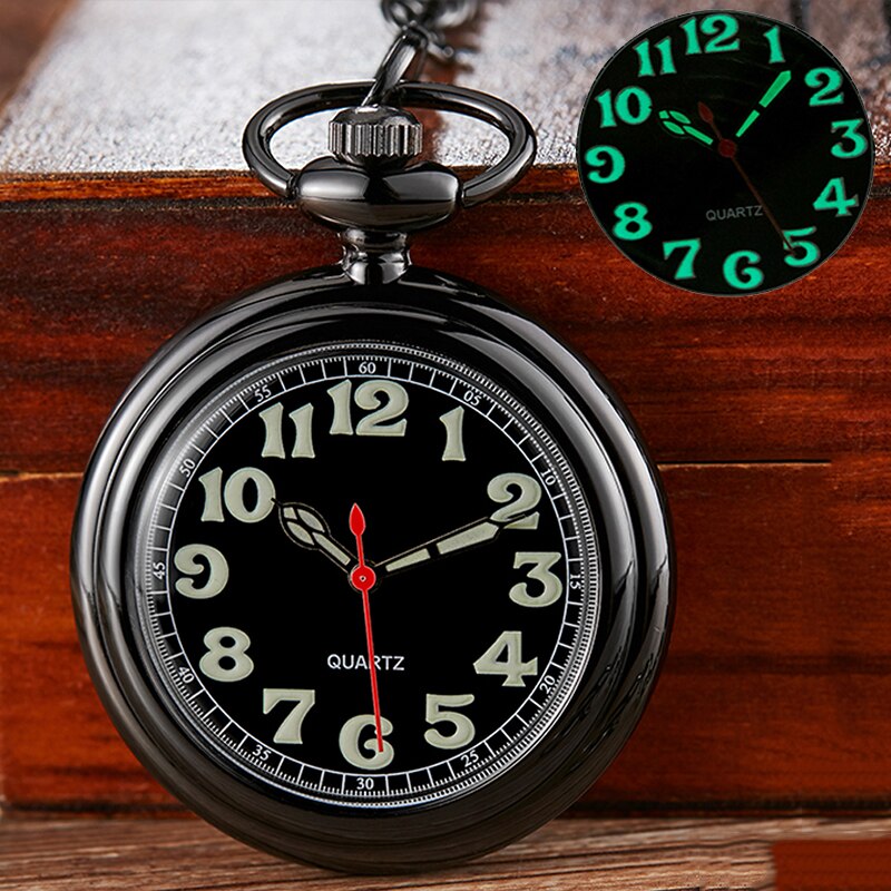 Luminous QUARTZ Pocket Watch for Men Women Black Sliver Gold Fob Chain Pendant Glows in Dark Night Green Light montre de poche