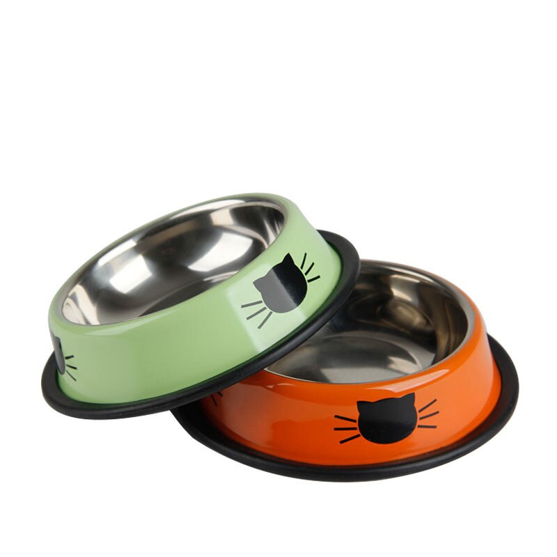 Stainless Steel Dog Bowl Cute Orange Cartoon Print Cats Bowls Food Drink Water Feeder Pets Dog Dish Feeder Tableware