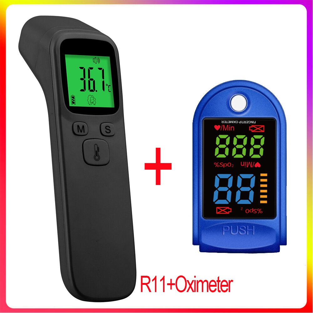 Contactloze infrarood thermometer met 3 kleuren lcd-achtergrondverlichting voor menselijke baby's en volwassenen, infrarood digitale thermometer: Zwarte  r11 kam
