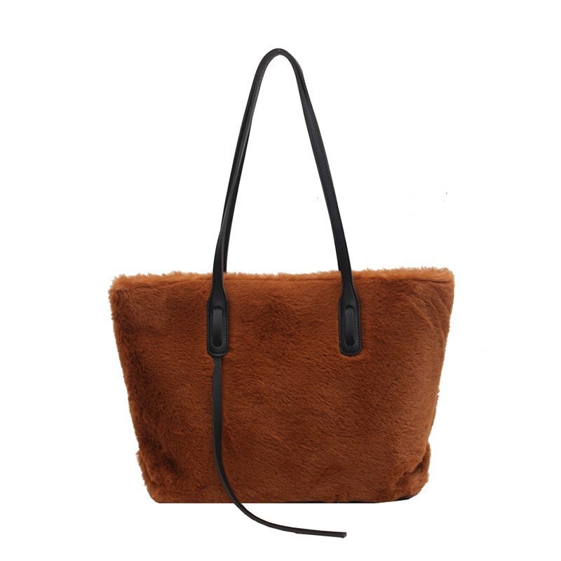 Vrouwen Schoudertas Winter Bont Handtas En Portemonnees Dames Bolsaszakken Voor Vrouwen Schouder Purse Pluche Dames Tas grote: Coffee Shoulder Bag