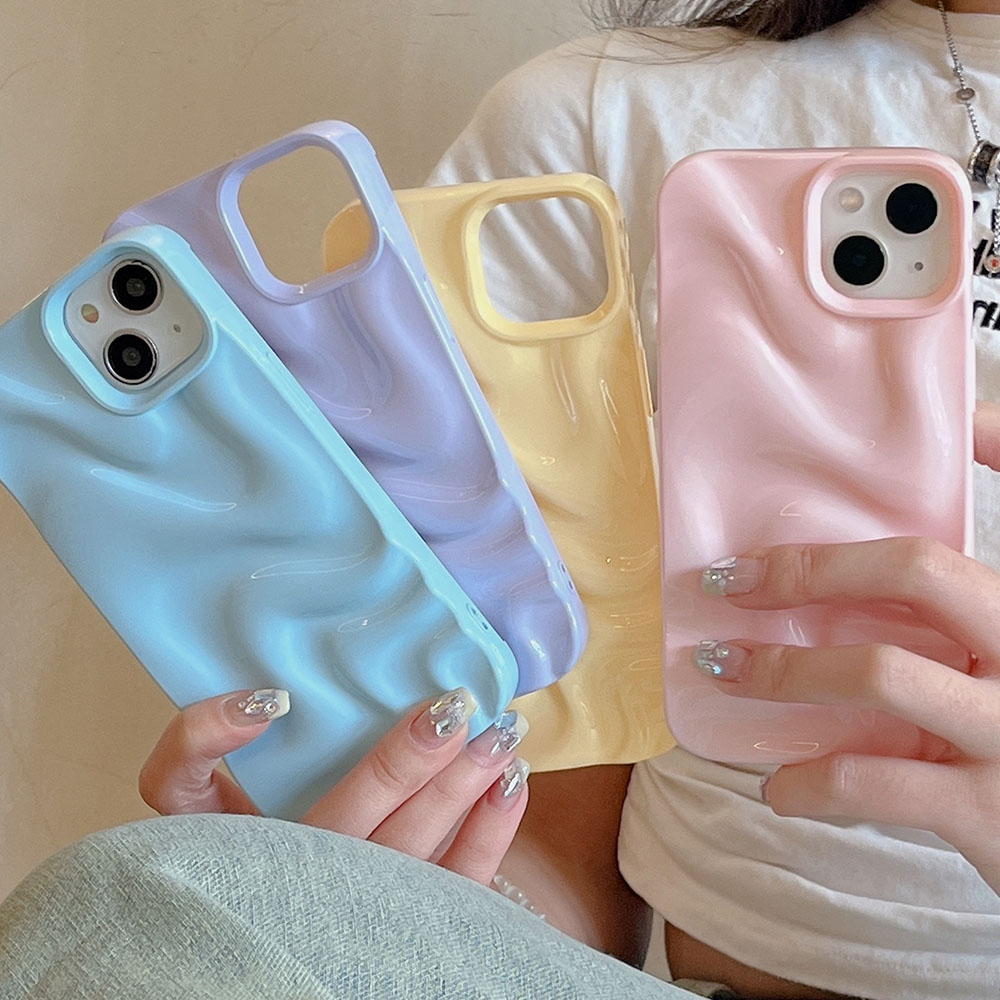 Funda de teléfono plateada mate con ondas de agua para iPhone 16, 15, 14, 13, 12, 11 Pro Max 16 Pro, funda protectora suave antiarrugas a prueba de golpes