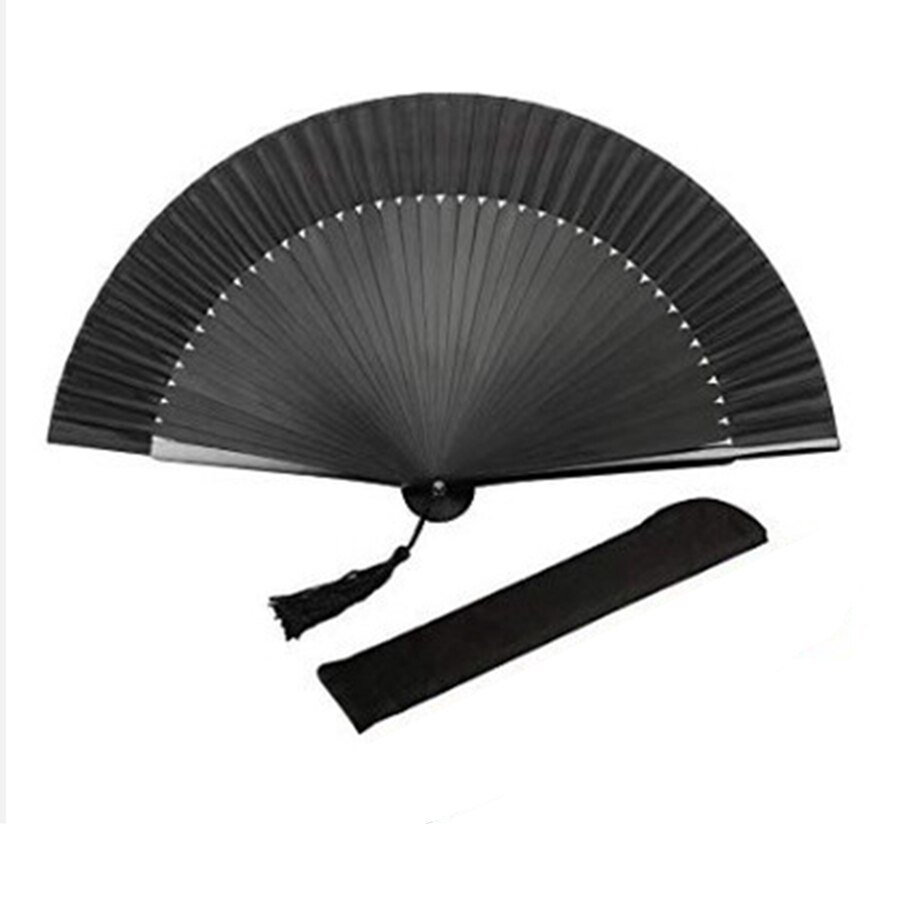 Black Carved Hand Held Folding Fans Bamboo Wood Silk Hand Fan For Events Party Wedding Home Decoration: hand fan with bag