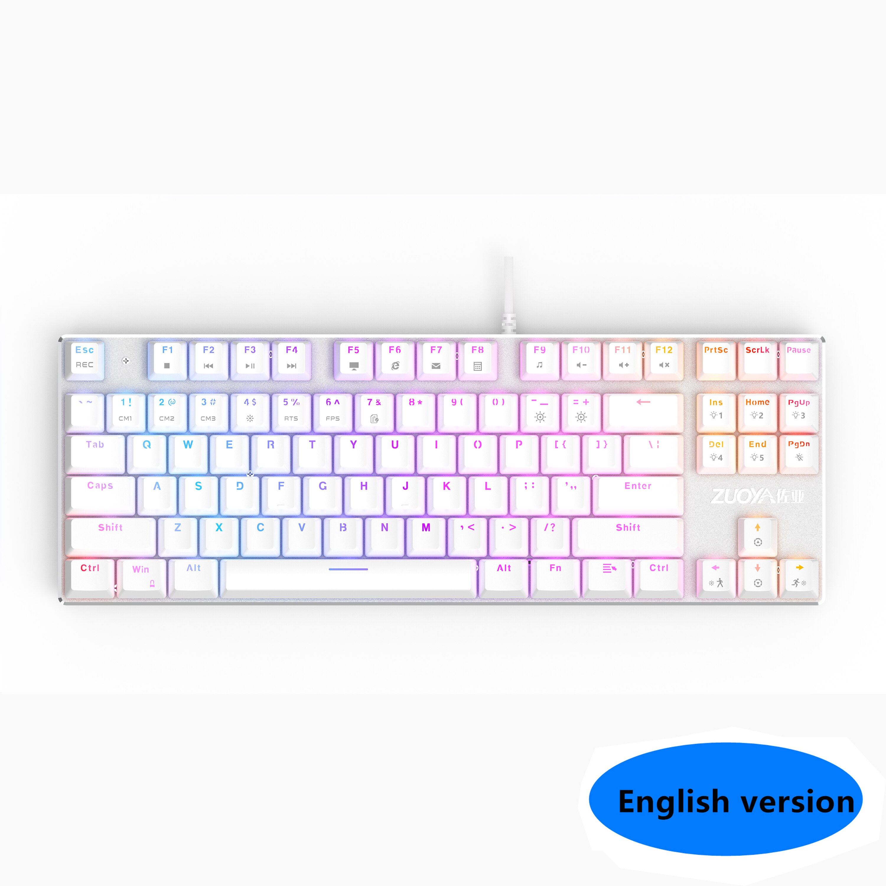 Original ZUOYA X76 Gaming Mechanical Keyboard USB Wired 87 keys with RGB Backlight Red/Blue Switch for PC Computer Gamer: X76 White RGB US / Red Switch
