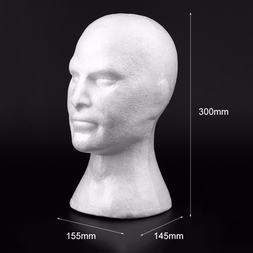 Manlig slät skyltdocka huvud modell peruk hatt glasögon kepsar display stativ bubbla skum huvud med öron