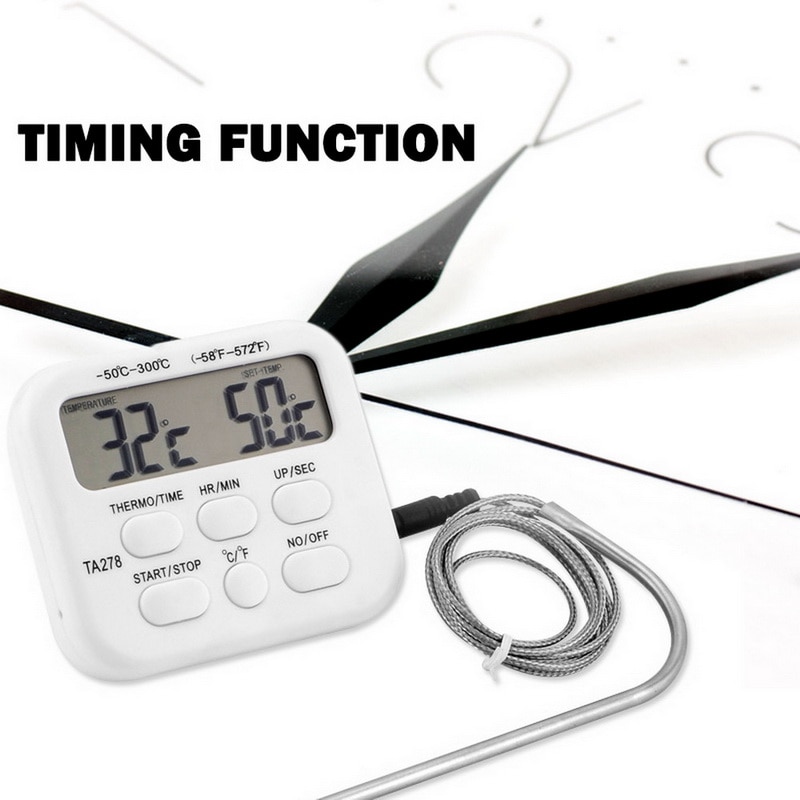 Digital ovn termometer lcd display kød termometer timer med probe madlavning mælk bbq termometer køkken termometer timer