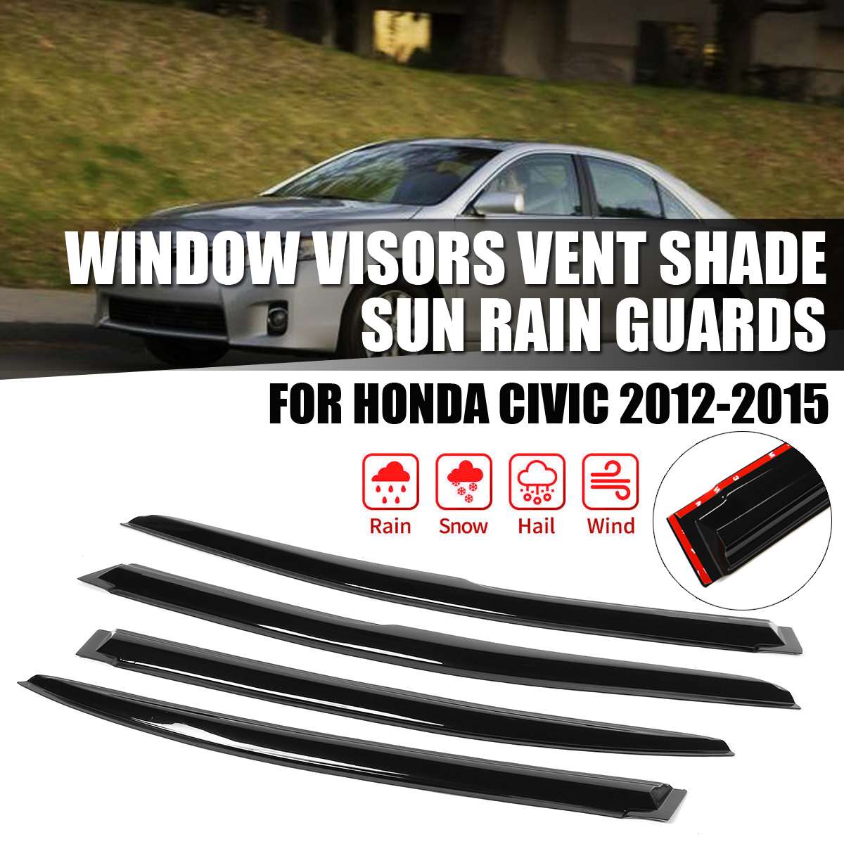 Audew 4pcs Window Visor Shade Rain Guard Sun Shade Window Visors Rain Shade Shelter For HondaCivic