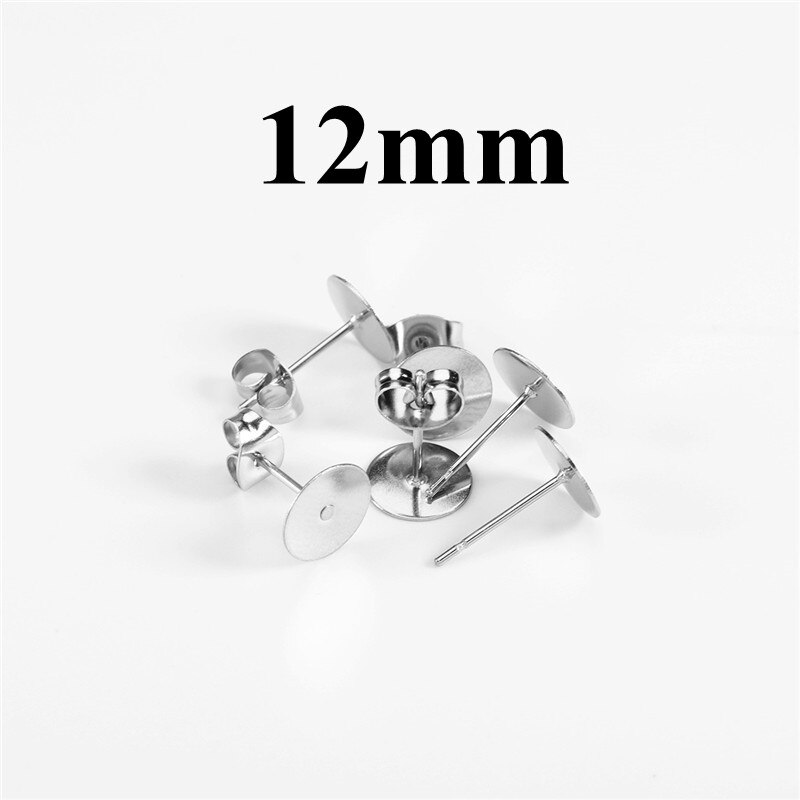 100 unids/lote 3-12mm poste de acero inoxidable blanco pernos de la Base de los pernos con los hallazgos del enchufe del pendiente de la oreja para hacer joyería DIY: 12mm