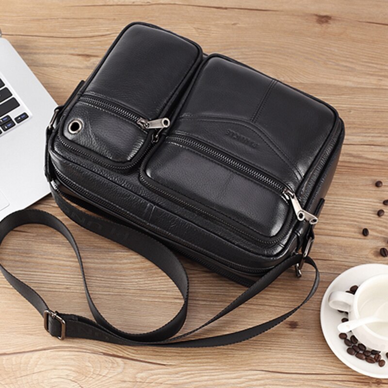 Pi uncle leren retro heren schoudertas aktetas multi-pocket handtas messenger bag