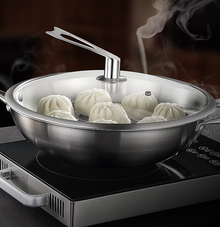 German 304 Stainless Steel Frying Pan Household Non-coated Oil Fume Frying Dish Non-stick Electric Cooker Gas Stove Applicable