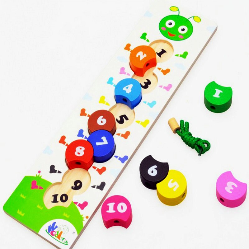 Children Caterpillar Digital Block String Beads Game Baby Early Learning Aids Educational Block DIY Bead Wood Toys