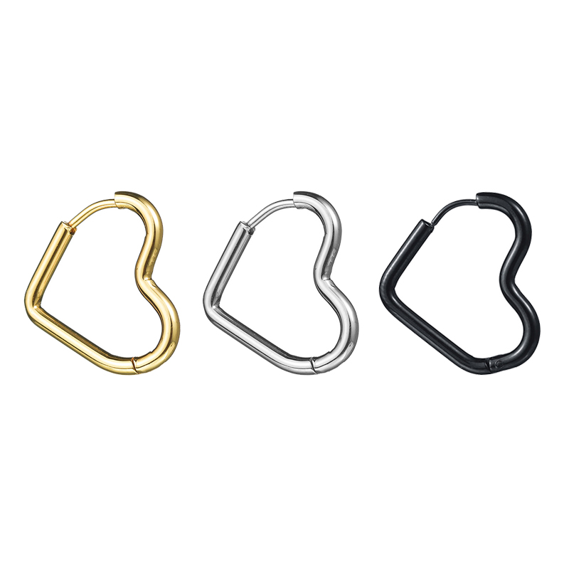 Pendientes de aro de acero inoxidable brillantes para mujeres y hombres, Hip Hop Steapunk, corazón ovalado redondo, Color negro, dorado y plateado, de joyería Huggie