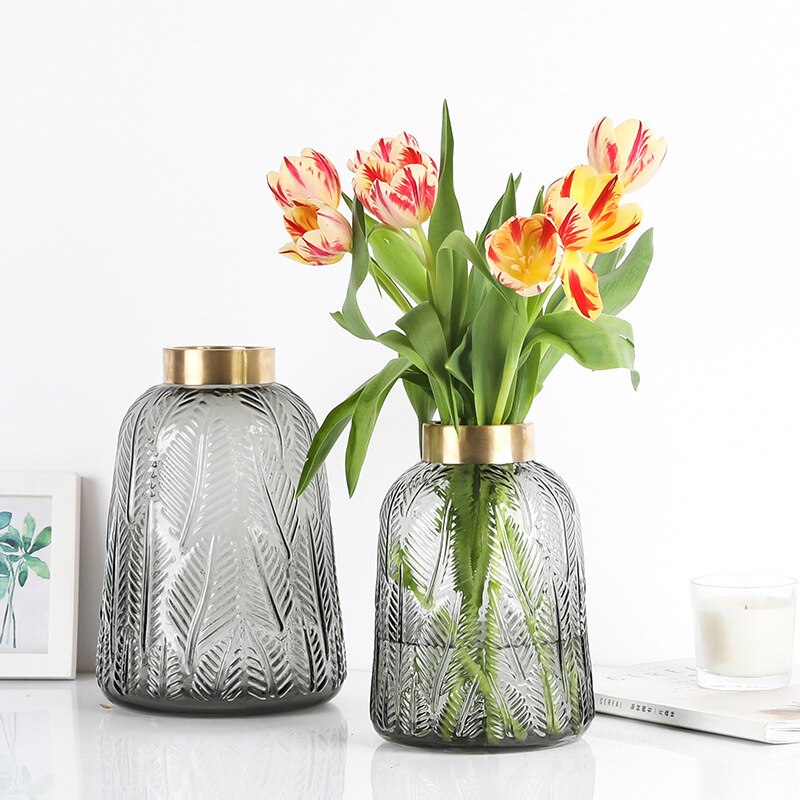 Stor vas glas blomvas träd blad mönster konst figurer heminredning tillbehör tjocka vaser växter hållare bo dekor
