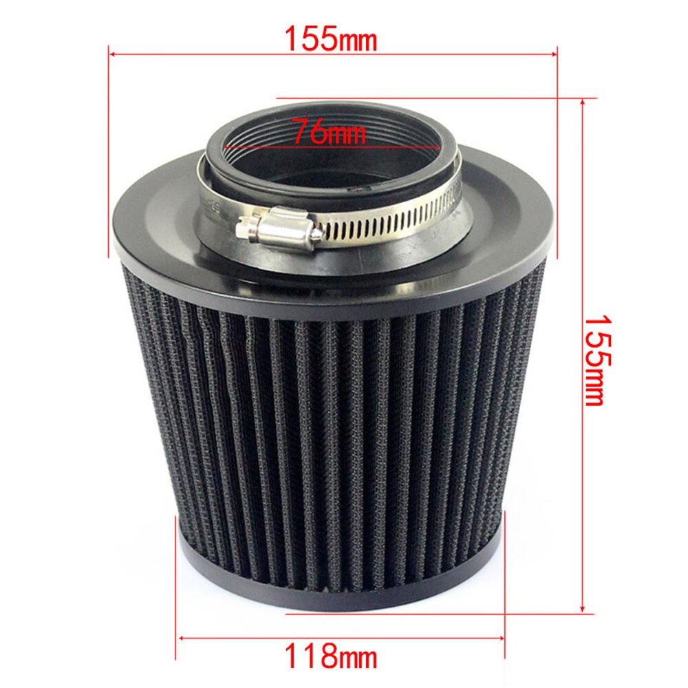Uniwersalny samochodowy filtr powietrza wydajność wysoki przepływ zimny filtr wlotowy zestaw indukcyjny sport moc siatka stożek 76MM