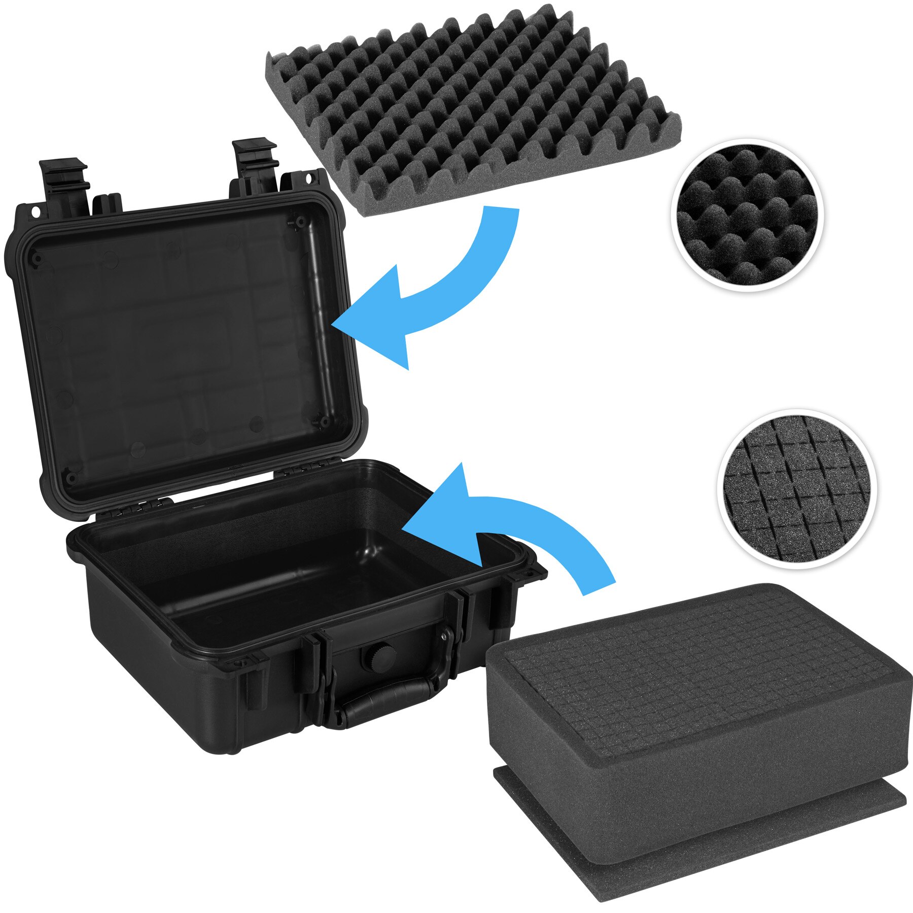 Tectake Maletín protector universal para cámara de fotos tamaño M - maletín de transporte para cámara fotográfica, maletín con cerraduras y almohadillas de espuma, maleta acolchada para llevar cámara de fotos, maletín