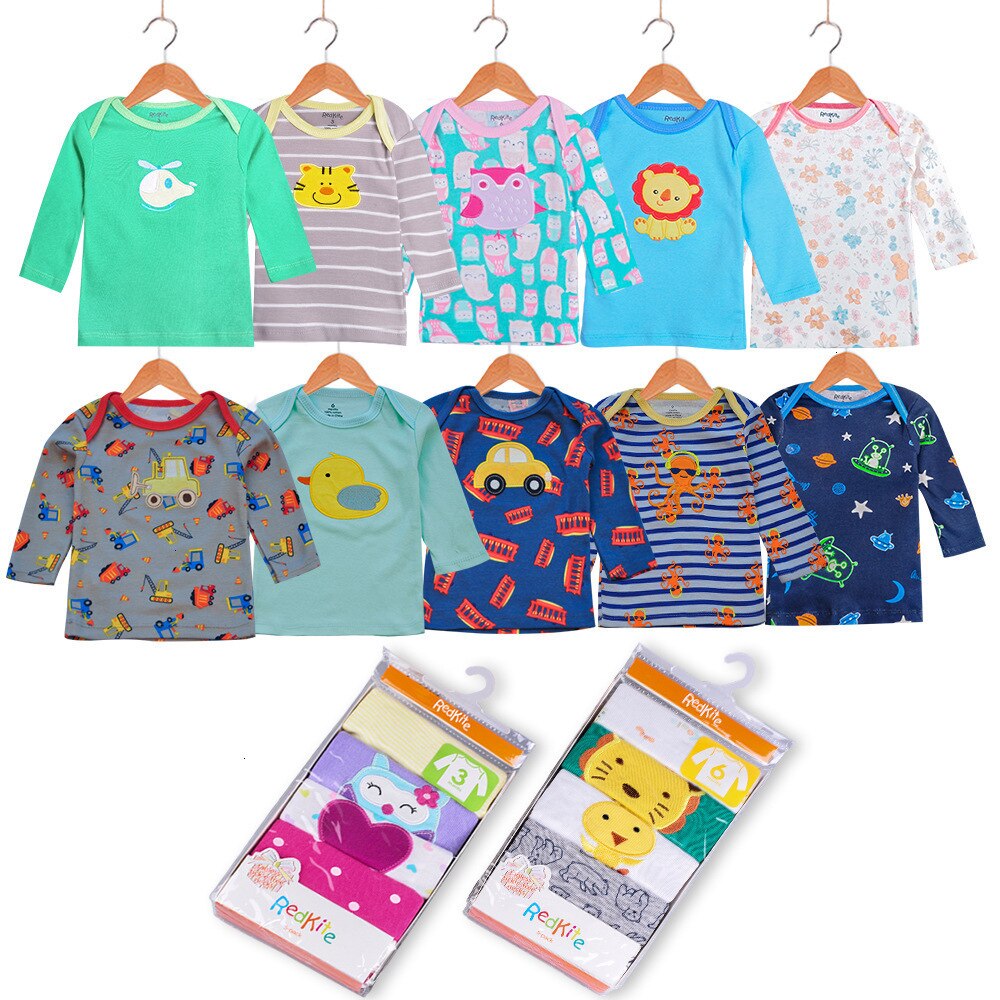 5 PCS Baby Jongens Meisjes Kleding Lente Herfst Cartoon patroon T-shirt Baby Lange Mouw Tops Cotton Baby Kids kleding