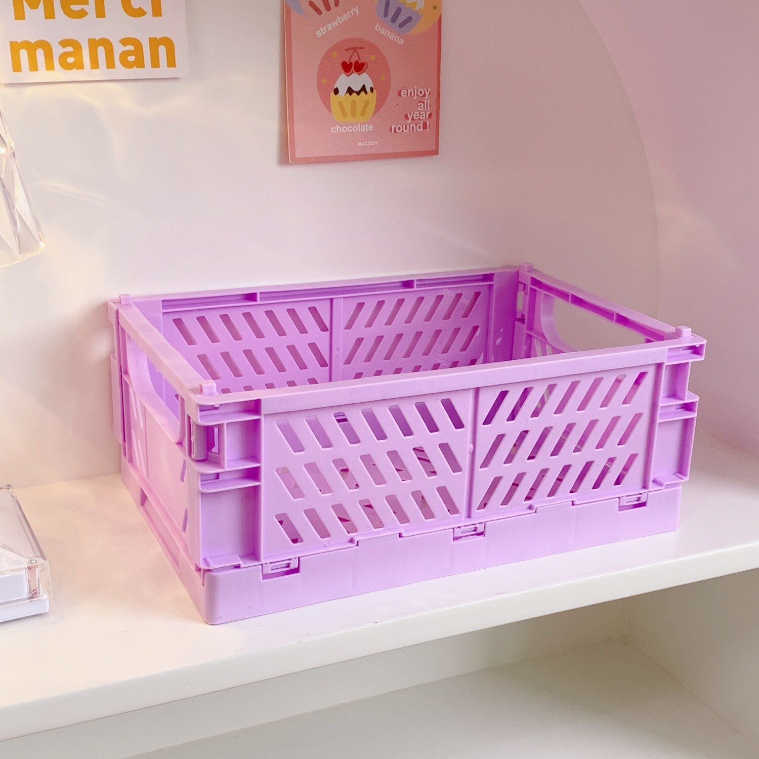 Panier de rangement pour stylos, boîte de rangement en plastique pliable Macaron, organisateur de papeterie de bureau pour étudiants, panier de rangement de maquillage, porte-stylo: big purple