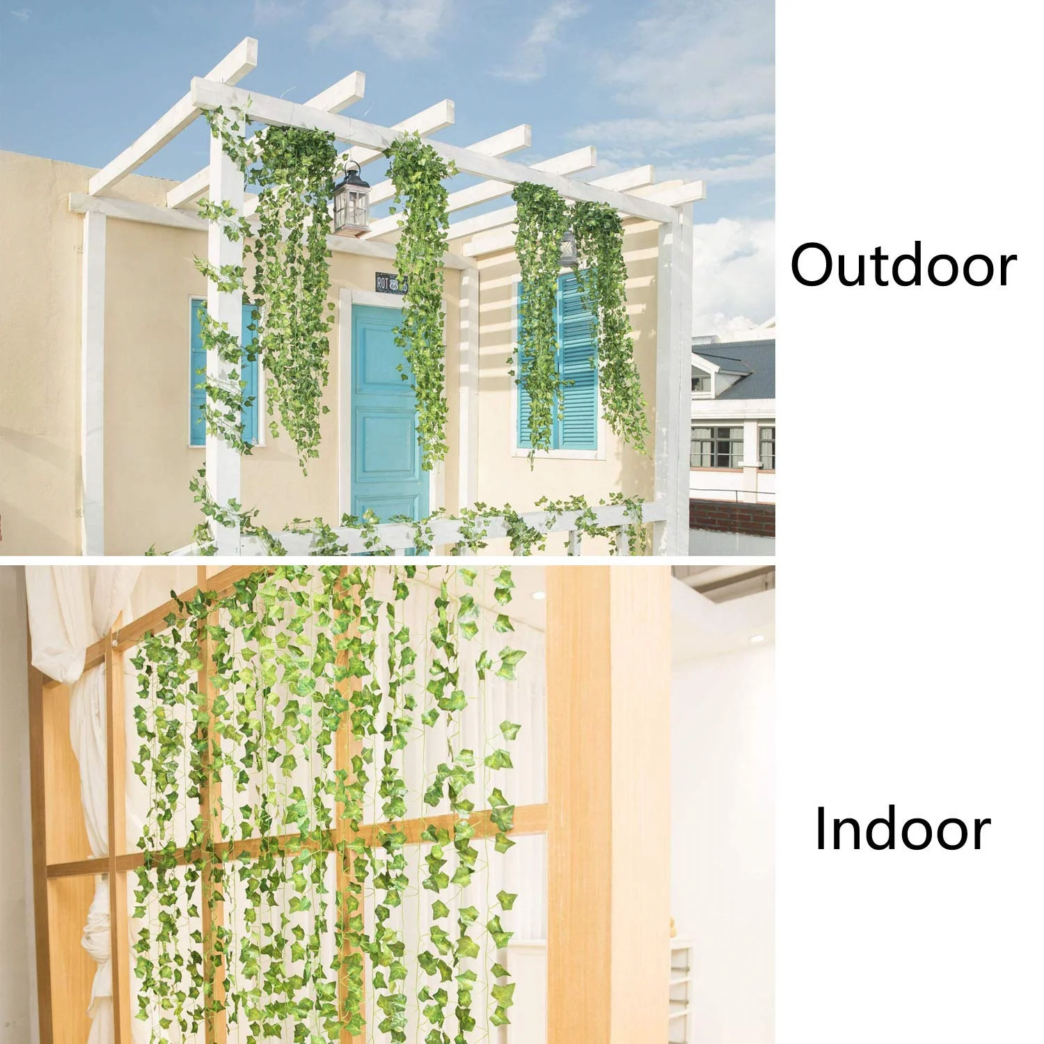 12 Uds. De plantas de hiedra artificiales de 2M, guirnalda de hojas, decoración colgante de pared, hojas de seda, enredadera de enredaderas para el hogar, jardín, decoración de boda