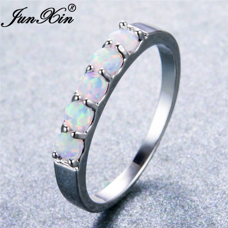 JUNXIN 925 Sterling Silver Filled Best Wedding Bands Jewelry Unique Round White Fire Opal Rings For Women Lover