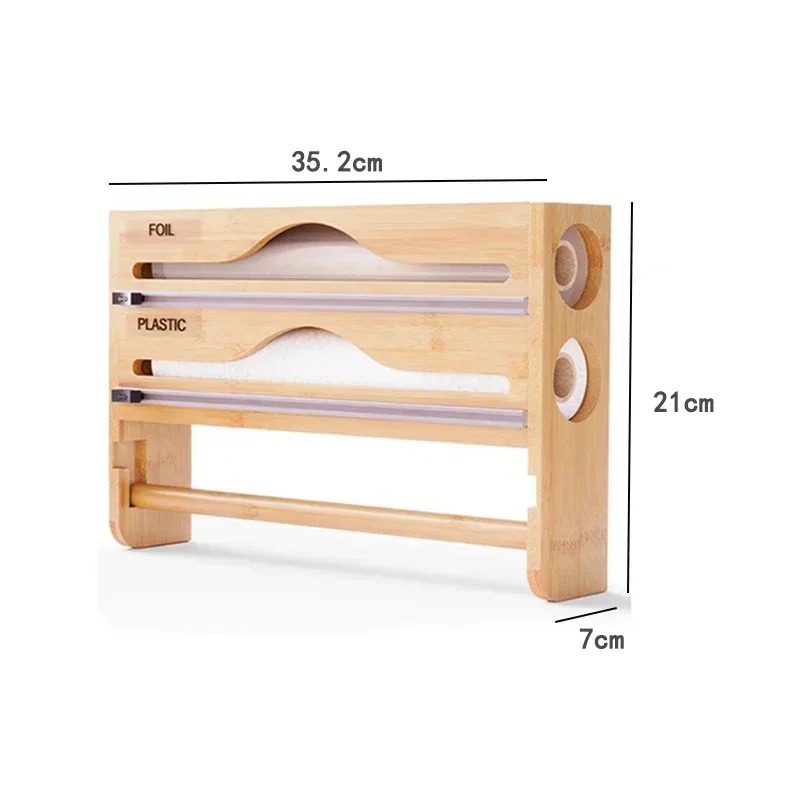 Keuken Bamboe Compartiment Vershoudfolie Tin Folie Cutter Box Keukenpapier Wandmontage Papieren Handdoek Keuken Organizer Accessoires: Brons
