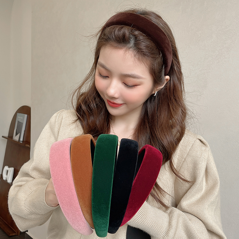 Fasce nere spesse invernali per donna fascia per capelli in spugna di velluto Ragazze Lunetta per capelli larga Elasticità Copricapo imbottito Accessori per capelli