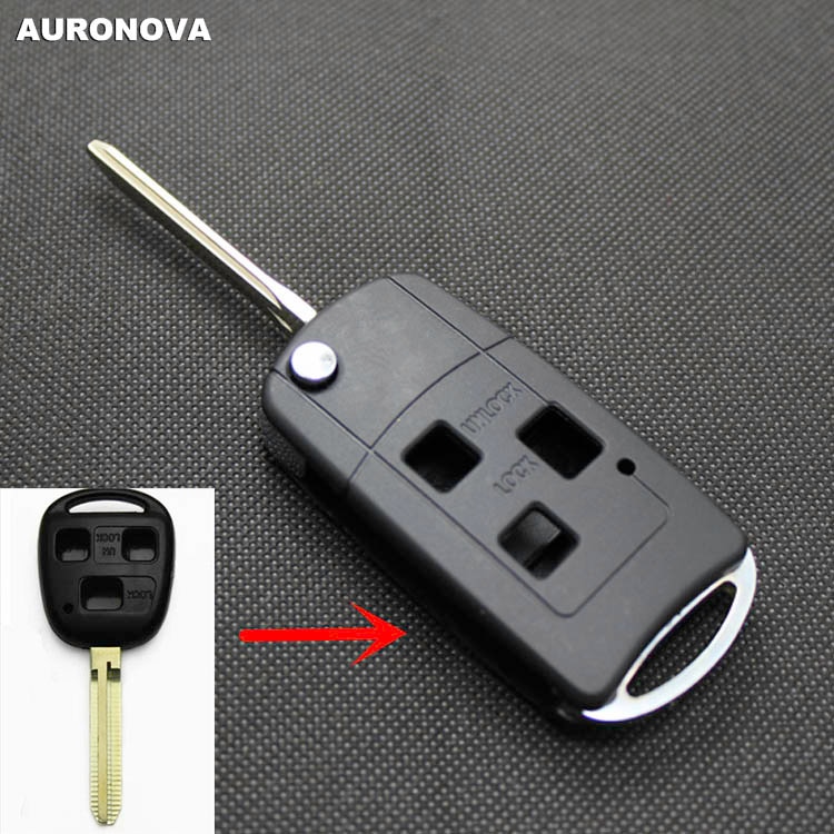 Auronova uppgradering flip fällbar nyckel skal för toyota camry 2.4 vela yaris avensis 3 knappar modifierad fjärrnyckel fodral