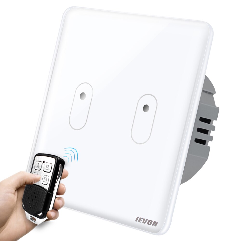 EU Standard Touch Switch, Wall Light Touch Screen Switch, wireless Remote control Wall touch switch , 2 gang white AC130~250V