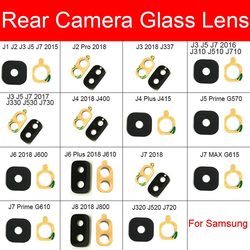 Cámara trasera de cristal para Samsung Galaxy J1 J2 J3 J5 J7 Pro , , , J337 J310 J330 J510 J530 J710 J730 + adhesivo