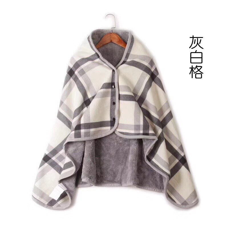 Manta polar de franela a cuadros para el hogar y la Oficina, chal cálido para perezosos, con botón, de la rodilla para piernas, toalla tejida, poncho: Gray and white