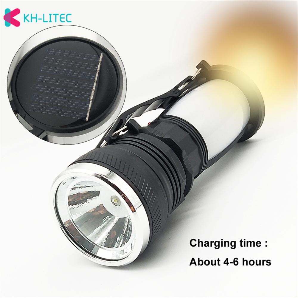Solar Power Lamp Rechargeable Battery LED Flashlight Outdoors Camping Tent Light Lantern Lamp