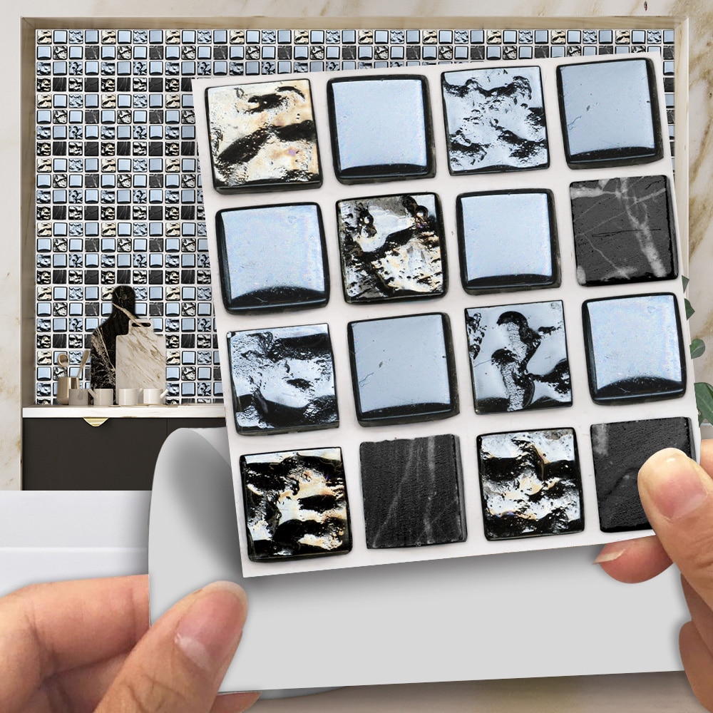 Metallic Feel Mosaic Simulation Tile Wall Stickers Transfers Covers for Kitchen Tables Floor Wall Decals Removable PVC Wallpaper