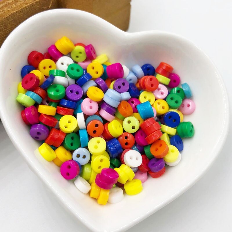 100PCS 6mm Plastic Heart Round Star Flower Square Mixed Mini Buttons Sewing 2 Holes Tiny Doll Clothes Button For Scrapbook PH209: 3