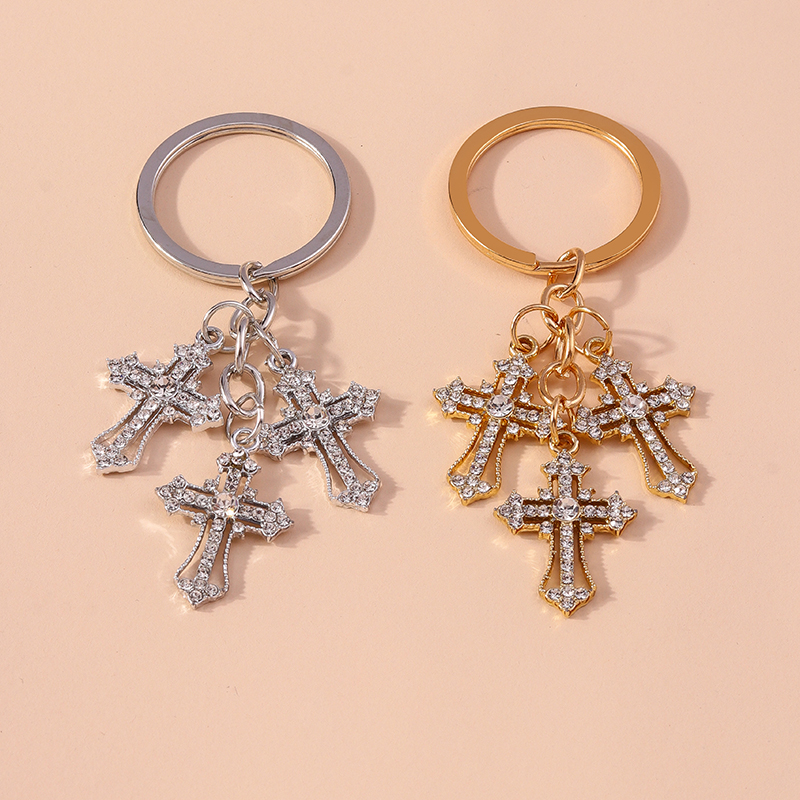 Porte-clés religieux croix en cristal biscuits pour femmes et filles, porte-clés, porte-clés, breloques de sac à main, bijoux à bricoler soi-même, , luxe