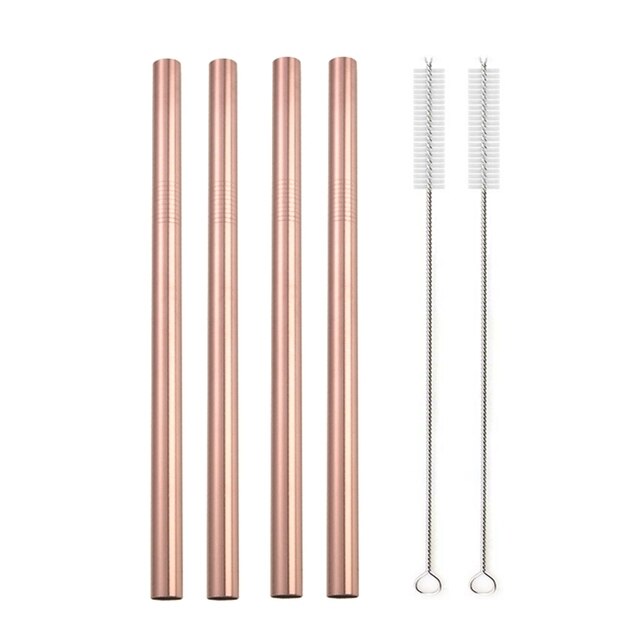 Pajitas de Metal Grandes para Batidos, Tubo de Acero Inoxidable 304, Respetuoso con el Medio Ambiente, Reutilizable, Accesorio de Consumo para Bar: rosegold
